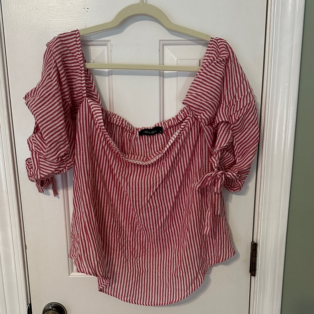 Anna Grace Red and White Striped Off the Shoulder Blouse